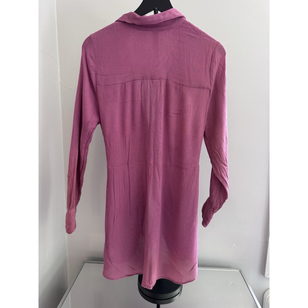 Free People Tie Front Crinkle Gauze Tunic Top Pink Boho Long Sleeve S - Picture 5 of 9